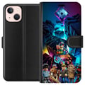 Miniatyrbilde 1 av 3: Kompatibelt Lommeboketui til Apple iPhone 13 Roblox futuristisk neonverden med spillkontrollere, karakterer og lyseffekter – perfekt for alle gamingf