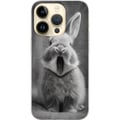 Miniatyrbillede 1 af 3: Kompatibel Mobilcover til Apple iPhone 14 Pro Bedårende kanin i sort-hvid sidder forfra med åben mund, som om den gaber, hvilket skaber et charmerend