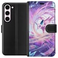 Pikkukuva 1 / 3: Yhteensopiva Lompakkokotelo Samsung Galaxy S23 Espeon Pokémon -kuvitus – Taianomainen violetti aihe kristalleineen ja tähtineen