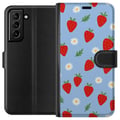 Pikkukuva 1 / 3: Yhteensopiva Lompakkokotelo Samsung Galaxy S21+ 5G mansikat mansikat kuvio kesä kukat päivänkakkara ruotsalainen juhannus retro painatus marjasuunnit