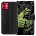 Miniatyrbilde 1 av 3: Kompatibelt Lommeboketui til Apple iPhone 11 Hulk-motiv i tegneseriestil, kraftfullt design med grønne nyanser for Marvel- og superheltfans