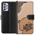 Miniatyrbillede 1 af 3: Kompatibel Tegnebogsetui til Samsung Galaxy A52s 5G Lazy Bear Chill Mode Sød bjørn, der ligger med mobilen på beige baggrund i en rolig, afslappet st
