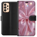 Miniatyrbild 1 av 3: Kompatibelt Plånboksfodral till Samsung Galaxy A33 5G Rosa rosett design – Elegant sidenband illustration med glittrig effekt