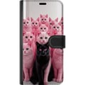 Pikkukuva 3 / 3: Yhteensopiva Lompakkokotelo Samsung Galaxy S23+ Musta kissa vaaleanpunaisten kissojen joukossa – hauska, kontrastikas design leikkisällä viehätyksell