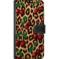 Pikkukuva 3 / 3: Yhteensopiva Lompakkokotelo Apple iPhone 12 mini Kirsikka leopardikuvio kirsikka retro rockabilly pinup-tyyli kirsikkaprintti leoparditausta muotitai