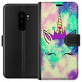 Miniatyrbillede 1 af 3: Kompatibel Tegnebogsetui til Samsung Galaxy S9+ Pastelfarvet enhjørning med galaksebaggrund, hjerter og krone, magisk legende fantasydesign i moderne