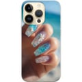 Miniatyrbilde 1 av 3: Kompatibelt Mobildeksel til Apple iPhone 14 Pro Negledesignillustrasjon – Blå glitter med blomst, havsinspirert motiv