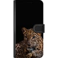 Pikkukuva 3 / 3: Yhteensopiva Lompakkokotelo Samsung Galaxy S23+ Tyylikäs leopardi tummassa kontrastissa intensiivisine silmineen – voimakas ja elegantti eläindesign.