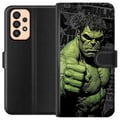 Pikkukuva 1 / 3: Yhteensopiva Lompakkokotelo Samsung Galaxy A33 5G Hulk-aihe sarjakuvatyyliin, voimakas design vihreän sävyillä Marvelin ja supersankarien faneille