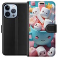 Miniatyrbillede 1 af 4: Kompatibel Tegnebogsetui til Apple iPhone 13 Pro Kawaii marshmallow smile kawaii-design med søde figurer i kop, farverig og glad stil