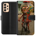 Miniatyrbillede 1 af 3: Kompatibel Tegnebogsetui til Samsung Galaxy A53 5G Italiensk Brainrot-illustration – Sjov slikautomat cykler i retrodesign