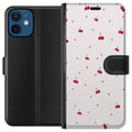 Pikkukuva 1 / 3: Yhteensopiva Lompakkokotelo Apple iPhone 12 mini Kirsikoita ja sydämiä valkoisella taustalla suloinen romanttinen design minimalistisella tunnelmalla