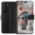 Miniatyrbild 1 av 3: Kompatibelt Plånboksfodral till Samsung Galaxy S21+ 5G Stitch snögubbe vinter söt blue alien kawaii christmas cosy snow cute holiday adorable poster