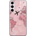 Pikkukuva 1 / 3: Yhteensopiva Puhelinkuori Samsung Galaxy S23+ Matkustus lentokone vaaleanpunainen maailmankartta – matka- ja seikkailudesign lentokoneella vaaleanpun