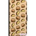 Miniatyrbilde 2 av 2: Kompatibelt Lommeboketui til Samsung Galaxy A03s Fargerikt tegneseriedesign med hamburgere, taco, smeltet ost, salat, sprø skall og morsomme figurer,
