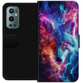 Miniatyrbilde 1 av 3: Kompatibelt Lommeboketui til OnePlus 9 Pro Intens ulv med blå og oransje ild rundt ansiktet i kraftfull fantasyillustrasjon