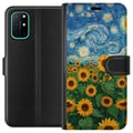 Miniatyrbilde 1 av 3: Kompatibelt Lommeboketui til OnePlus 8T Solsikkefelt kunst – Van Gogh-inspirert maleri med stjerneklar himmel