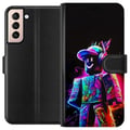 Miniatyrbilde 1 av 3: Kompatibelt Lommeboketui til Samsung Galaxy S21 Roblox Neon Player Fargerik Roblox-figur i neonfarger mot svart bakgrunn i moderne gamingstil
