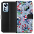Miniatyrbild 1 av 3: Kompatibelt Plånboksfodral till Xiaomi 12 Pro Disney Stitch Christmas pattern – söt Stitch juldesign med tomteluvor, renhorn och blå bakgrund