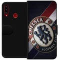 Miniatyrbilde 1 av 2: Kompatibelt Lommeboketui til Samsung Galaxy A20s Chelsea FC-emblem i 3D-stil med blå, hvite og røde detaljer som gir et kraftfullt, elegant sportsmot