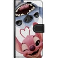 Miniatyrbillede 3 af 3: Kompatibel Tegnebogsetui til Samsung Galaxy A40 Legesyge Stitch og Angel i nærbillede med store grin og hjerteformede detaljer, der skaber en charmer