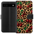 Pikkukuva 1 / 3: Yhteensopiva Lompakkokotelo Google Pixel 6a Kirsikka leopardikuvio kirsikka retro rockabilly pinup-tyyli kirsikkaprintti leoparditausta muotitaide