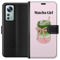 Miniatyrbillede 1 af 3: Kompatibel Tegnebogsetui til Xiaomi 12 Matcha Girl-illustration – kawaii-inspireret te-design med lyserød sløjfe