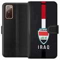 Miniatyrbild 1 av 3: Kompatibelt Plånboksfodral till Samsung Galaxy S20 FE Irak flagga med emblem i rött vitt svart kraftfull design som uttrycker historia och stolthet