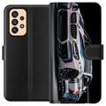 Miniatyrbillede 1 af 3: Kompatibel Tegnebogsetui til Samsung Galaxy A53 5G BMW M Power-illustration – nærbillede af sportsvogn i hvidt racerløbsdesign