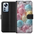 Pikkukuva 1 / 3: Yhteensopiva Lompakkokotelo Xiaomi 12 Pro Pastellimarenkikuvio karkkiväreissä vaaleanpunainen, sininen ja keltainen, suloinen leivontadesign leivonna