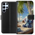Pikkukuva 1 / 3: Yhteensopiva Lompakkokotelo Samsung Galaxy S22 Ultra 5G Disney Stitch -figuuri trooppisella rantamotiivilla