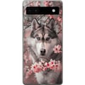 Pikkukuva 1 / 3: Yhteensopiva Puhelinkuori Google Pixel 6a Siperianhusky juliste koira siniset silmät kirsikankukat koira susi luonto eläin kukat söpö retro design
