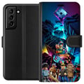Miniatyrbillede 1 af 3: Kompatibel Tegnebogsetui til Samsung Galaxy S21+ 5G Roblox futuristisk neonverden med spilcontrollere, figurer og lyseffekter – perfekt til alle gami
