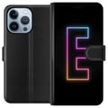 Miniatyrbillede 1 af 4: Kompatibel Tegnebogsetui til Apple iPhone 13 Pro Minimalistisk neonbogstav E i lysende farver mod mørk baggrund