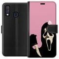 Miniatyrbild 1 av 3: Kompatibelt Plånboksfodral till Samsung Galaxy A40 Pink Ghost Bow med ikonisk mask och rosa rosett humoristisk och trendig halloweenstil