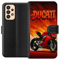Pikkukuva 1 / 3: Yhteensopiva Lompakkokotelo Samsung Galaxy A33 5G Ducati punainen urheilumoottoripyörä tulista taustaa vasten vauhdikas aihe moottoripyöräilyn ystävi