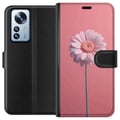 Miniatyrbillede 1 af 3: Kompatibel Tegnebogsetui til Xiaomi 12 Pro Enkel lyserød blomst på lys baggrund elegant minimalistisk design perfekt til et stilrent look