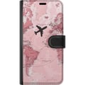 Pikkukuva 3 / 3: Yhteensopiva Lompakkokotelo Xiaomi 12 Pro Matkustus lentokone vaaleanpunainen maailmankartta – matka- ja seikkailudesign lentokoneella vaaleanpunaise