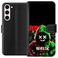 Pikkukuva 1 / 3: Yhteensopiva Lompakkokotelo Samsung Galaxy S23+ Roblox Shadow Squad -designi tummalla, neonhenkisellä tyylillä, jossa on vihreitä ja punaisia kontras