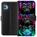 Miniatyrbillede 1 af 3: Kompatibel Tegnebogsetui til Samsung Galaxy A32 5G Tre aber kunst – Graffitiinspireret neonmotiv ser ingenting, hører ingenting, siger ingenting
