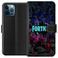 Pikkukuva 1 / 3: Yhteensopiva Lompakkokotelo Apple iPhone 12 Pro Max Fortnite-juliste – Sininen neonlogo mustalla taustalla, pelidesign