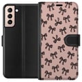 Miniatyrbillede 1 af 3: Kompatibel Tegnebogsetui til Samsung Galaxy S21 sløjfe mønster leopard rosetter pink sød mode piget retro design print tapet stil lyserød baggrund ku