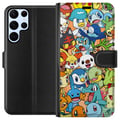 Pikkukuva 1 / 3: Yhteensopiva Lompakkokotelo Samsung Galaxy S22 Ultra 5G Pokémon-design – Pikachu-kollaasi värikkäänä kuvituksena keräilijöille