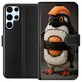 Pikkukuva 1 / 3: Yhteensopiva Lompakkokotelo Samsung Galaxy S22 Ultra 5G Sushipingviinidesign – Luova kawaii-aihe, jossa on lohta, riisiä ja merilevää