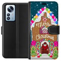 Pikkukuva 1 / 3: Yhteensopiva Lompakkokotelo Xiaomi 12 Pro Viehättävä piparkakkutalo värikkäine makeisineen, lumiyksityiskohtineen ja Merry Christmas -tekstillä – kod
