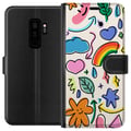 Miniatyrbillede 1 af 3: Kompatibel Tegnebogsetui til Samsung Galaxy S9+ Doodle-illustration med stjerner, hjerter, regnbue, skyer, blade og pile – perfekt til dig, der kan l