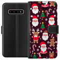 Miniatyrbild 1 av 3: Kompatibelt Plånboksfodral till Samsung Galaxy S10+ Merry Squad julmönster med tomtar renar och pepparkakor söt vinterdesign i tecknad stil