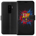 Miniatyrbillede 1 af 3: Kompatibel Tegnebogsetui til Samsung Galaxy S9+ Barcelona Splash Art med FC Barcelonas emblem i blå og rød, perfekt til fodboldfans