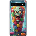 Pikkukuva 1 / 3: Yhteensopiva Puhelinkuori Google Pixel 6a Zombie juliste karkkikuppi kauhu taide karkki pääkallo pelottava värikäs halloween karmiva design