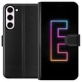 Pikkukuva 1 / 3: Yhteensopiva Lompakkokotelo Samsung Galaxy S23+ Minimalistinen neonkirjain E kirkkaissa väreissä tummaa taustaa vasten